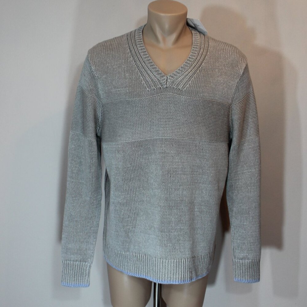 NWT Black 1826 Brown v neck 100% linen silver  gray cozy sweater men size XL